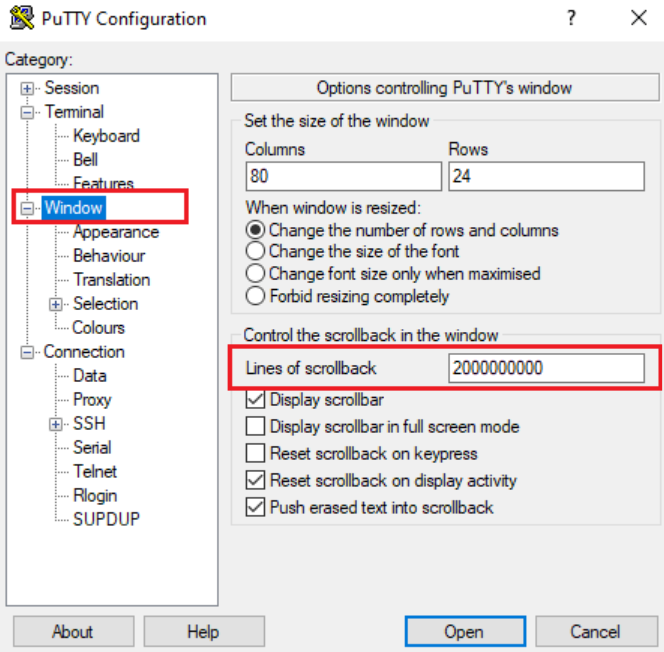 PuTTY Scrollback Buffer